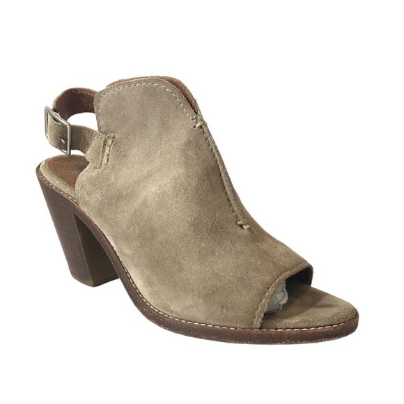 FRYE Ash Courtney Leather Mules Women's Size 6.5 Gray Tan Suede Peep Toe - Picture 2 of 12